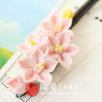 Ceramic 1987 Jingdezhen Ceramic Jewelry Handmade Peach Blossom Hairpin Ceramic Hairpin Pink Headwear