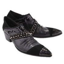 Retro Korean style pointed toe mens leather shoes high-heeled mens leather mens shoes British casual personality hair stylist leather shoes