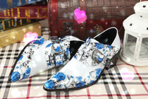 New British personality fashion stage catwalk trend mens pointed toe high-heeled leather shoes hair stylist hairdresser mens shoes