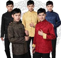 Spring and autumn and winter mens clothing improved retro mens long-sleeved Tang dress top Thai silk double-sided wear daily Hanfu mens clothing