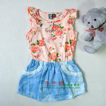 (29 9 yuan clear cabin) Spring summer child clothing black and white bear BW40360 girl denim dress 100-150