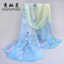 Silk scarf Womens spring and autumn thin long gauze towel wild small scarf shawl dual-use autumn foreign style fashion suit