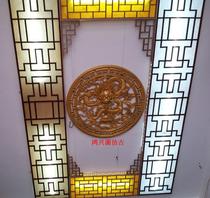 Dongyang wood carving antique Chinese porch ceiling solid wood flower grid decoration partition factory direct hotel Tea House