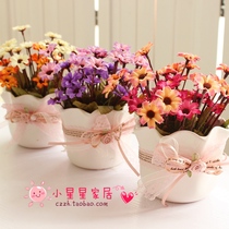Creative simulation flower potted fabric purple orange silk flower small daisy flower small bonsai home vase