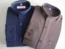 Cotton solid color collar old coarse cloth mens shirt long sleeve cotton loose casual shirt autumn