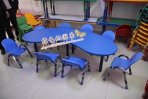 Young children class table and chairs Childrens leisure meeting table and chairs fireproof plate moon shaped table meniscus learning table dining table