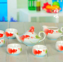 Enamel porcelain goldfish kung fu tea set tea set wedding gift double cup Spring Festival gift
