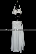 Belly dance with a summer chill and a white shiny and inlaid drill suit