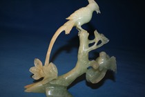 Natural old jade hand-carved big flowers and birds ornaments old natural jade ribbon flowers and birds