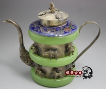 Antique miscellaneous collection Antique white copper jade bracelet Silver Jug Zodiac decoration Retro Teapot kettle