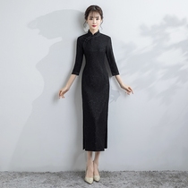 Black lace cheongsam 2021 new Chinese style retro elegant girl improved young dress