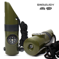 Outdoor Seven All-in-one Multifunction Mouth Whistle Lifesaving whistleblower Thermometer Magnifier LED Lamp Anti-body Compass
