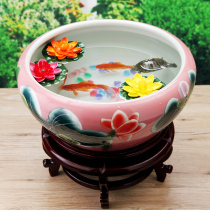 Jingdezhen ceramic fish tank hand-painted porcelain small goldfish tank water lily tank lotus bowl lotus tank mini cylinder