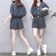 新款韩版大码女装休闲时尚上衣配短裤套装夏季胖mm显瘦两件套