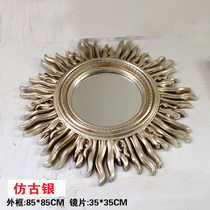 Factory direct PU frame European style bathroom mirror Retro hotel decorative mirror Sun dressing mirror Wall-mounted bathroom mirror