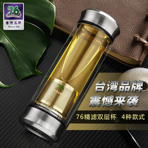 Taiwan 76 double-layer glass water cup men and women creative transparent with lid portable filter Tea Cup Car Cup