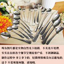 Stainless steel spoon Fork knife Western food tableware big round spoon meal spoon fruit fork mooncake fork knife long handle portable stirring