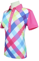 John Daly Golf Clothing Womens Summer Short Sleeve Color Stand Collar Vibrant Striped T Milk Silk