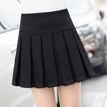 Pleated skirt a-line skirt Short skirt womens spring and summer high waist thin a-line black large size fat mm short skirt