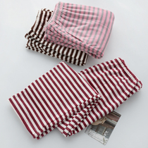 Japanese striped flannel pajamas womens autumn and winter warm flannel winter pants loose thickened home pants