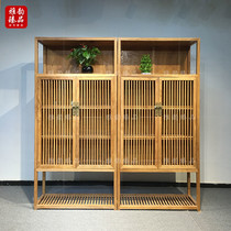 Old elm paint-free Chinese style simple single bookcase solid wood storage with door display tea rack combination furniture custom