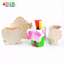 White embryo wooden pen holder photo frame snowflake mud ultra light clay painted childrens handmade diy educational toy