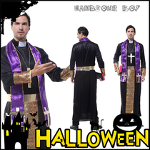 Halloween cosplay costume male adult mask ball priest performer costume preacher dress Church priest