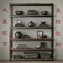 loft Retro American kitchen Solid wood Wrought iron bookshelf Bookcase display rack Partition shelf Multi-layer shelf Floor