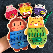 Childrens stringing board Animal matching changing toy Wooden childrens early education kindergarten puzzle stringing teaching aid 3 years old