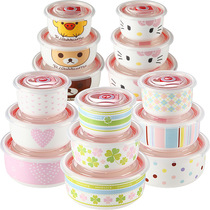 Ceramic fresh bowl three-piece fresh-keeping box set Bone China instant bowl microwave oven lunch box sealed with lid bento box