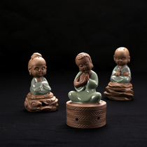 Ceramic incense burner creative wish little monk pan incense wire sandalwood stove Ru kiln incense burner ornaments