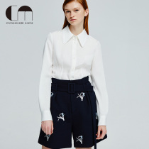 COMME MOI Luyan designer autumn winter commute shorts elegant embroidered flower belt with high waist ladies straight pants