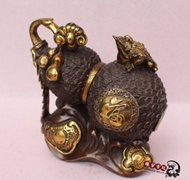 Qianlong year pure copper gilded gold Fulu Antique golden toad money fuzi gourd Zhao Cai ornament bronze handicrafts