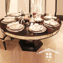 Wood leather ebony table postmodern ten-person dining table model room Round Table restaurant d064