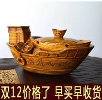 Hata gray tank creative fashion large gray cylinder with lid wood grain personalized resin office living room ornaments