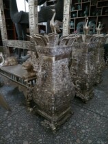 Smoke cloud stream Purple copper Lai Bronze Spring and Autumn lotus Crane square pot Antique craft gifts National Treasure ornaments Antique collection