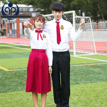 Middle and high school students spring and autumn school uniform White long-sleeved shirt red dress British style performance singing suit Class suit