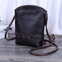 New cute first layer cowhide messenger bag leather shoulder bag casual retro womens bag mobile phone bag change small backpack