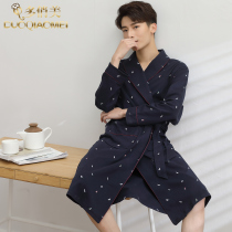 Autumn and winter thin robe mens pajamas spring and autumn bathrobe cotton long sleeve Japanese kimono morning gown men cotton bathrobe