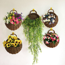 Pastoral home wall decoration pendant handmade flower basket rattan simulation fake flower green plant set wall decoration wall hanging flower Vine