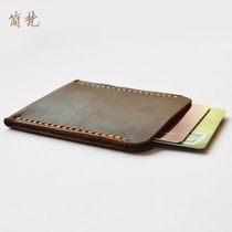 Card bag Male leather small card clip single female simple handmade retro crazy Horse leather student bus card cover