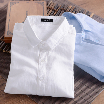 Spring and summer white linen shirt men long sleeves Han edition teen small fresh cotton cotton cash tops I