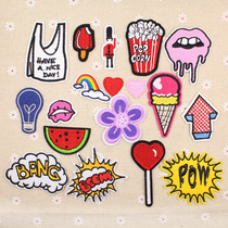 Small cute explosive text cloth stickers embroidery patch new trend clothes decoration decals watermelon BANG Rainbow