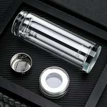 New customized advertising gifts double Crystal bottom transparent cover glass printed logo text heat-resistant portable