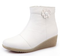 Lienzhino white soft-faced wear-resistant nurse shoes cotton boots wedge heel beef tendon bottom short boots Nightingale spot