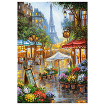 New printed DMC cross stitch living room entrance European landscape vertical oil painting Paris Street Flower Market