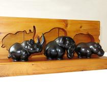 Black wood original African behemoth three sets of inlaid display of the elephant rhino hippo