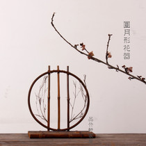 Flower good Moon round bamboo flower weaving machine Japanese ornaments flower arrangement vase small pottery flower planting vine ceramic tea ceremony ornaments