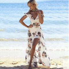 ebay速卖通欧美时尚性感吊带沙滩裙荷叶边长裙