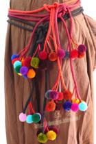 Multicolored pompon belt Thai handmade fabric Yunnan ethnic multi-purpose clothing chain accessories exaggerated personality creativity